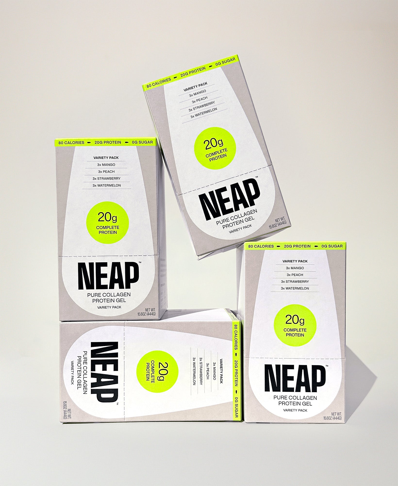 NEAP Protein Gel Boxes Stacked on Light Background