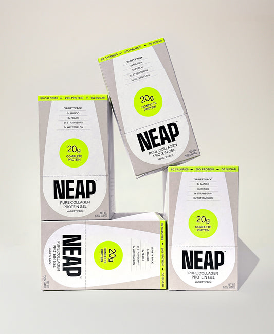 NEAP Protein Gel Boxes Stacked on Light Background