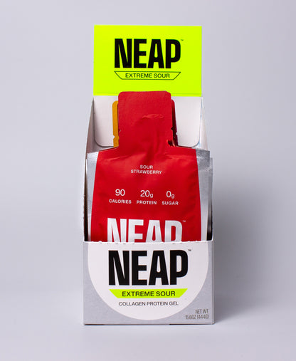 NEAP Extreme Sour Variety Box pouches in display box.