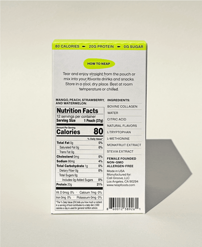 NEAP Protein Gel Nutrition Label on Back of Product Box