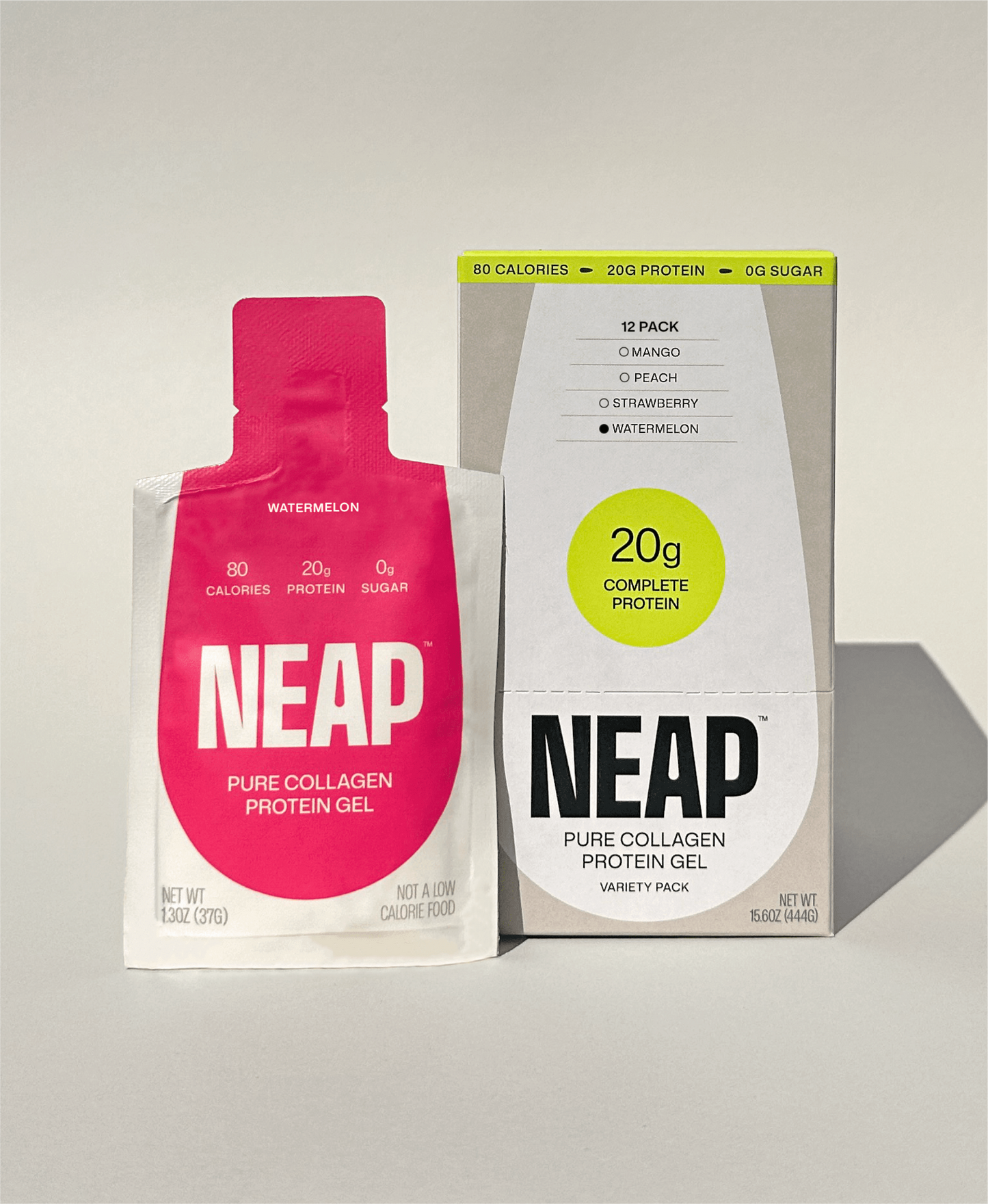 NEAP Watermelon pure collagen protein gel packaging on a light gray background
