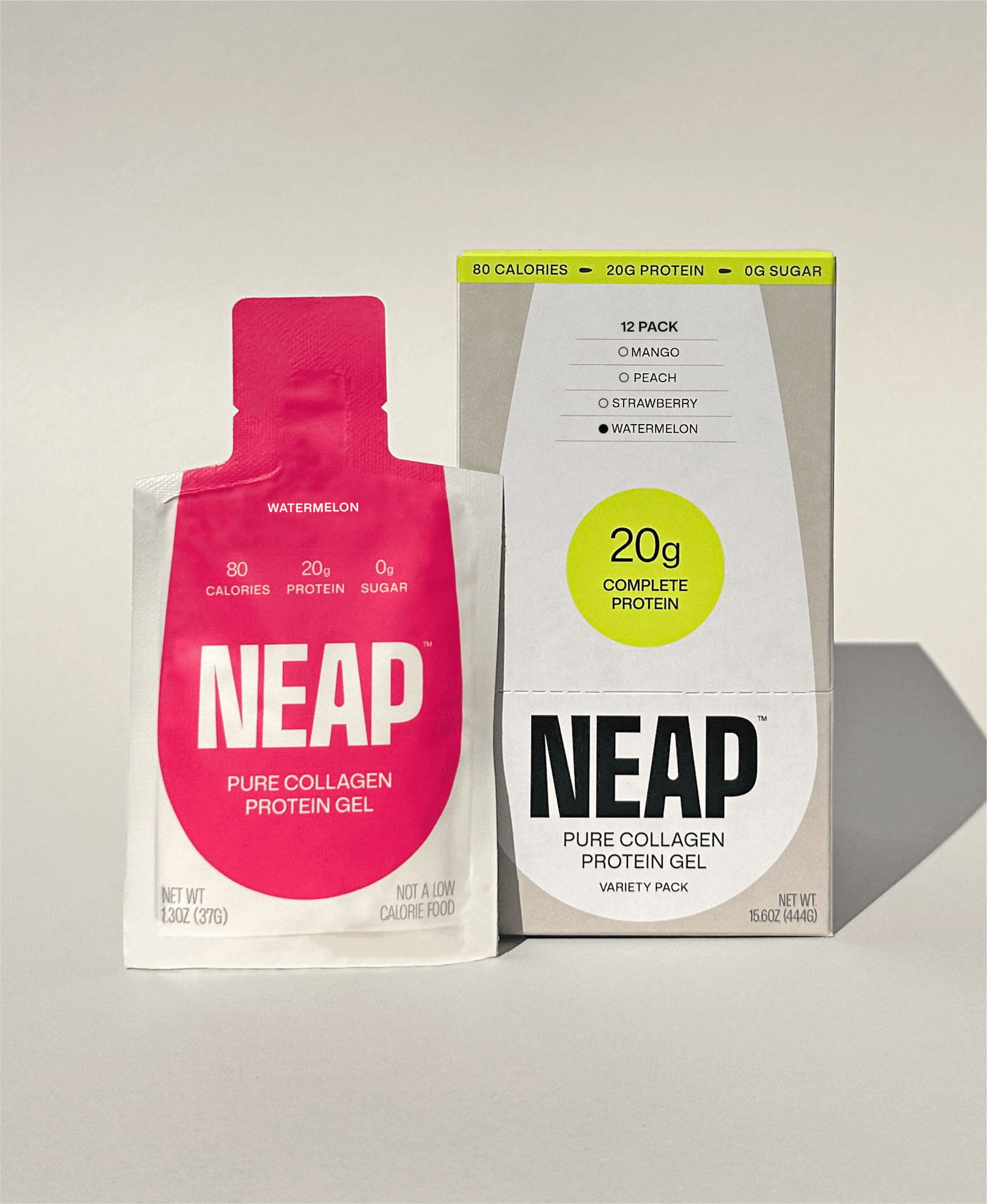NEAP Watermelon pure collagen protein gel packaging on a light gray background